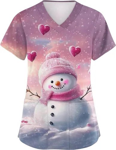Vista 13 de Camisetas de enfermería con cuello en V y manga corta con bolsillos para 02-rosa