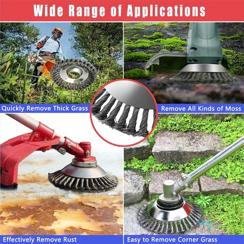 Vista 3 de 8 Inch Steel Wire Rotary Weed Brush Cutter Trimmer Head for Weed Cutter Eater, Unbreakable Wired Trimmer Blade, Weed Trimmer Eater Head with Adapter