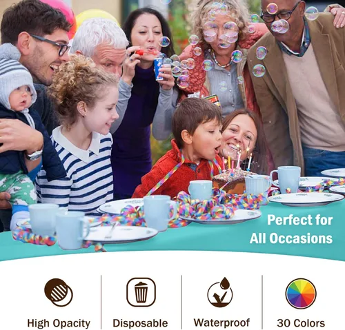 Vista 5 de Party Solids Paquete de 6 manteles de plástico prémium de 54 pulgadas x 108 pulgadas. Cubierta de mesa rectangular de plástico - Aqua