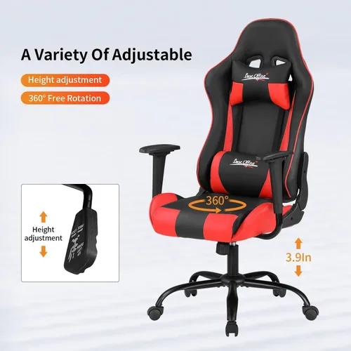 Vista 14 de Silla de videojuegos, silla de PC de altura ajustable con reposacabezas y ruedas, sillas ergonómicas de piel sintética para juegos de computadora
