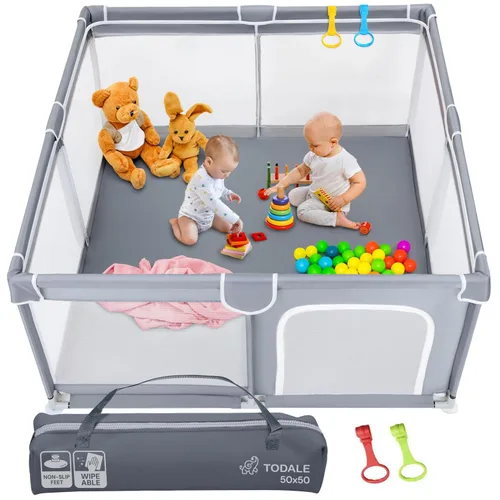 Vista 9 de Todale - Corralito para bebés - 79 x 70 pulgadas, gris - Corralito plegable y desmontable con paneles de malla y puerta de seguridad - Área de juego