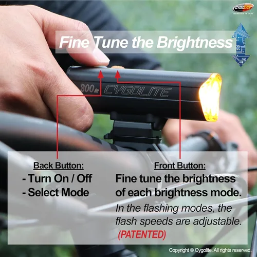 Vista 4 de Cygolite Velocity 1600, 1200, 1000, 800 Lumen USB-C Bike Lights – Anodized Aluminum Alloy – 9 Light Modes – Fine Tunable Brightness - Compact, IP67