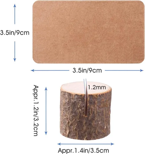 Vista 2 de Toncoo Tarjeteros de madera, 30 soportes rústicos de alta calidad para números de mesa y 40 tarjetas de mesa de papel Kraft, soportes de madera