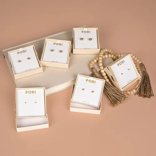 Vista 4 de Pori Jewelers Premium 14K Gold Ball Stud Earrings - Available in Yellow, Rose & White Gold- Multiple Options Available