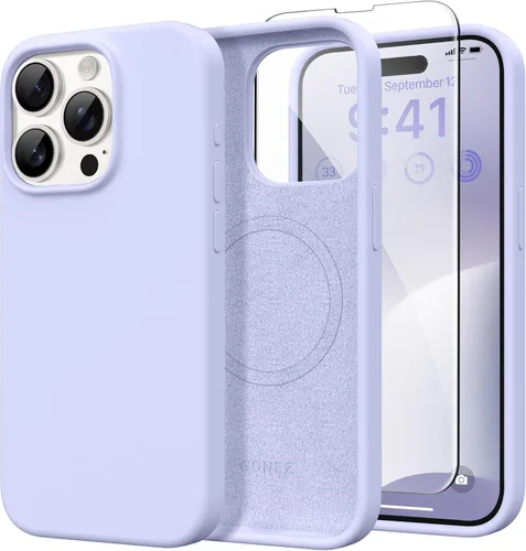 Vista 248 de GONEZ Funda magnética para iPhone 14, compatible con Magsafe, con protector de pantalla + protector de cámara, forro de microfibra antiarañazos