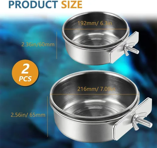 Vista 2 de 2 cuencos de acero inoxidable para alimentación de pájaros, taza de alimentación de pájaros pequeños, jaula de acero inoxidable para loro