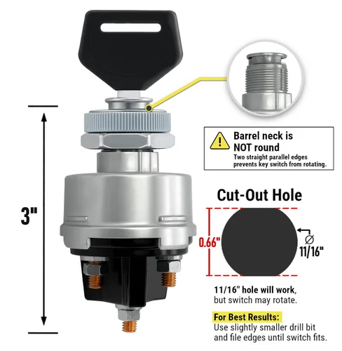 Vista 6 de MGI SpeedWare Interruptor de llave de encendido universal de 4 posiciones para coche de 12 V, camión, tractor, remolque, montacargas