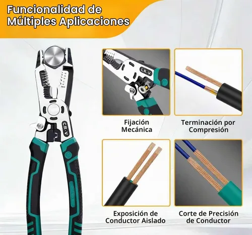 Vista 2 de Herramienta Pelacables 10 en 1, Cortadores de Cables Multifuncionales CR-V de Servicio Pesado, Pelacables Crimpador de Herramienta Eléctrica