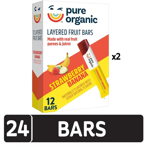 Vista 3 de Pure Organic Barras de frutas en capas, plátano de fresa, sin gluten, aperitivos de frutas veganas (2 cajas, 24 barras)