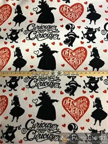 Tela de invierno con estampado de forro polar Alicia en el país de las maravillas Curiouser and Curiouser Off with Their Heads / 58 pulgadas de