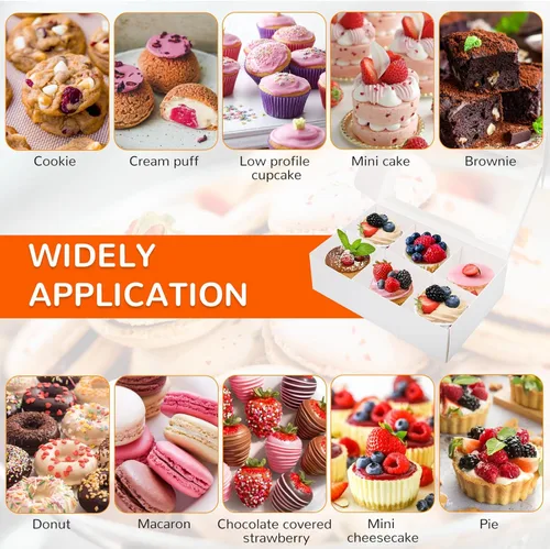 Vista 2 de Zealax Cajas de panadería de 9 pulgadas con ventana y divisores, embalaje de galletas, pequeñas golosinas para regalo, cajas de macarrones para mini