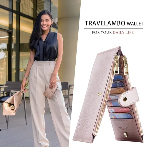 Vista 5 de Travelambo RFID Billetera de mujer con varios compartimientos para varias tarjetas con bolsillo con cierre, talla única