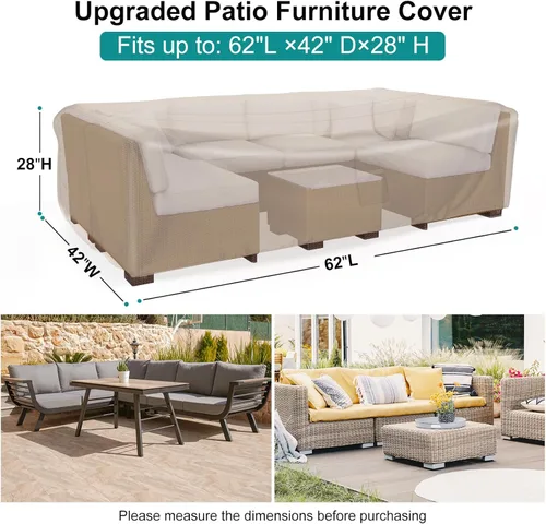 Vista 2 de Funda para Juego de Muebles de Patio Impermeable, Fundas Resistentes para Muebles de Exterior Juego de Sofá Seccional de Mimbre Ratán Mesa Silla