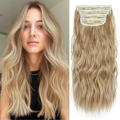 Vista 11 de Extensiones de cabello con clip, extensiones de cabello sintético ondulado de 14 pulgadas con clip (color: 22H10#)