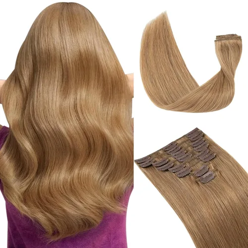 Vista 13 de Extensiones de cabello con clip, cabello humano Remy, extensiones de cabello largo lacio de una pieza con 5 clips, con gancho para colgar