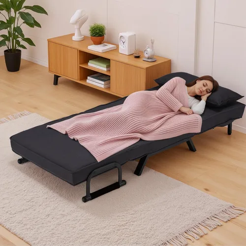Vista 50 de Sillón convertible para cama, sillón tapizado de tres pliegues con almohada, sofá plegable de ocio con respaldo ajustable de 6 ángulos, cama