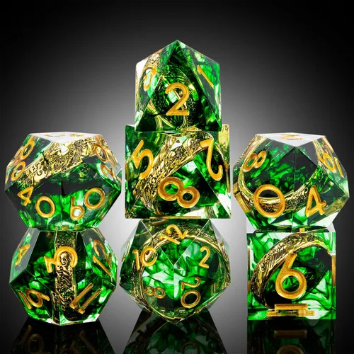 Vista 174 de DNDND Dados de Resina Ojo DND de Borde Afilado Dado de D&D con Estuche de Regalo para Juego de Dungeons and Dragons (Ojo de Dragón Verde)