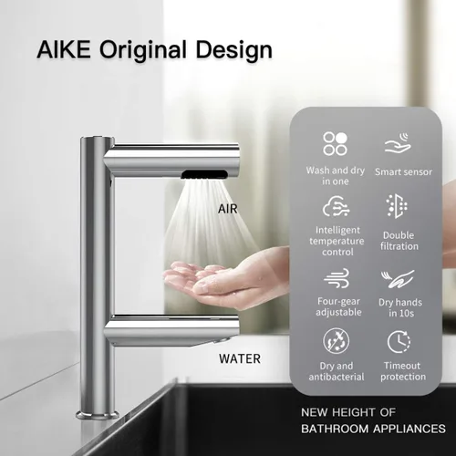 Vista 3 de AIKE Grifo Air Tap Secador de Manos de Alta Velocidad Lavado+Seco Modelo AK7130, Cromo