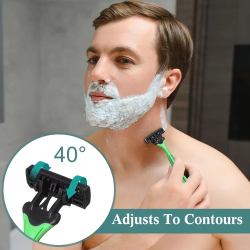 Vista 4 de 32 maquinillas de afeitar desechables para hombre a granel de 3 cuchillas para piel sensible, cómodo afeitado de cabeza, regalos de Pascua