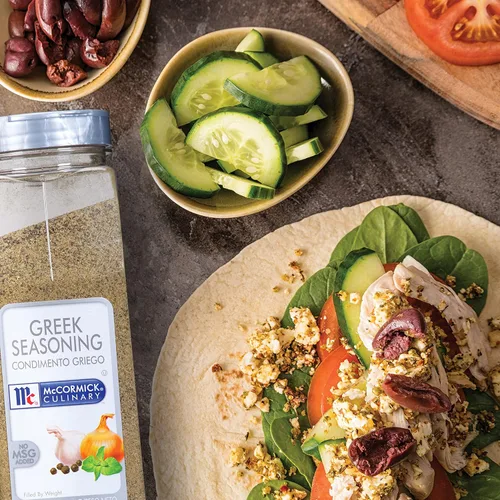 Vista 5 de McCormick Culinary, Condimento Griego, 23 oz - Un envase de 23 onzas de condimento griego para platos al estilo mediterráneo, ideal para ensaladas