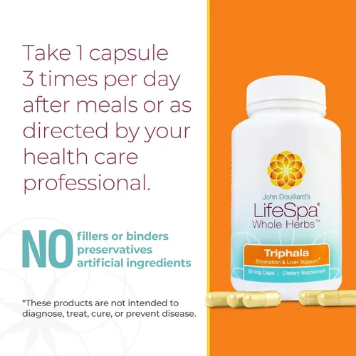 Vista 6 de LifeSpa Cápsulas Triphala de hierbas enteras Limpiador de colon Limpieza digestiva Apoya la digestión saludable para aliviar