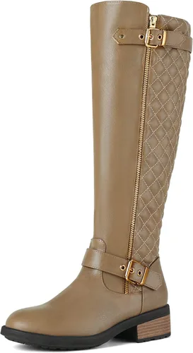 Vista 12 de DREAM PAIRS Botas altas hasta la rodilla para mujer, cómodas, tacón grueso en bloque, punta redonda, cremallera lateral, hebillas de moda para Negro
