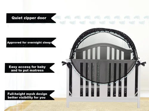 Vista 5 de Cubierta desplegable de seguridad para tienda de campaña para cuna para evitar que el niño se suba, toldo de red de estrella para cama de bebé