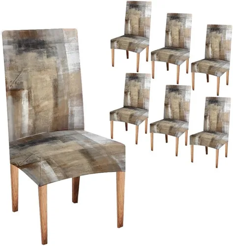 Vista 53 de TOMWISH Fundas para Sillas De Comedor 6, Fundas para sillas de comedor, pintura de arte abstracto, funda extraíble elástica de elastano para silla