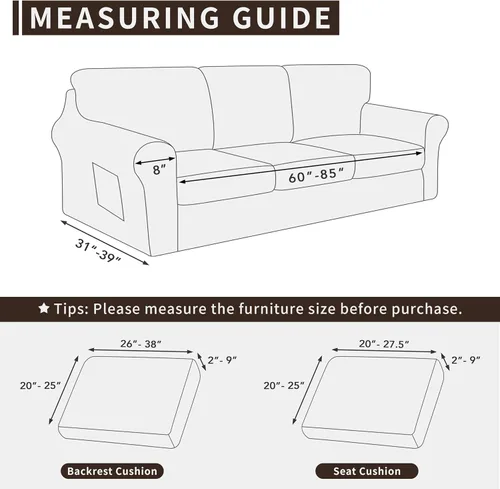 Vista 4 de Easy-Going Juego de funda elástica para sofá de 7 piezas, lavable, para 3 cojines de respaldo y asiento, funda antideslizante para sofá, protector