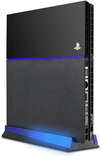 Vista 7 de Kailisen Soporte con HUB y luz azul para PS4, Base vertical de luz LED azul con 3 puertos USB HUB para Sony Playstation 4 PS4 Console (negro)