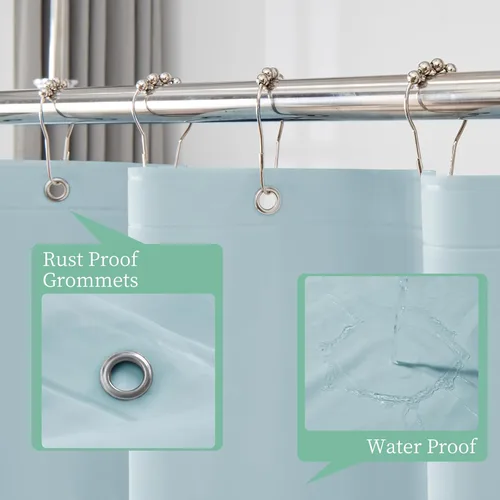 Vista 4 de Mrs Awesome - Forro ligero para cortina de ducha azul claro con 3 imanes, cortina de ducha premium de plástico flexible y resistente de 72 x 72