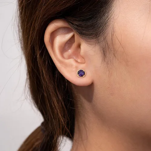 Vista 2 de Tienda Essentials 10k Gold Made with Infinite Elements Imported Crystal Birthstone Stud Earrings (previously Tienda Collection)