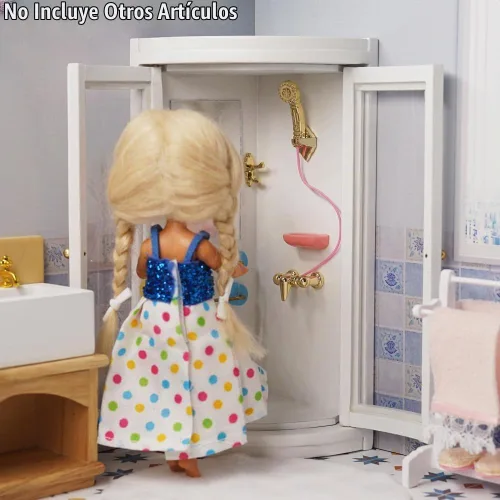 Vista 6 de Odoria Cabina de ducha para casa de muñecas en miniatura: esquina de ducha a escala 1/12 para baño moderno - Mini muebles de madera blanco