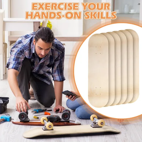 Vista 6 de Honoson Tablas de patineta en blanco de arce, 7 capas, madera natural, doble cola, cubierta de luz cóncava lisa a granel para pintura artística