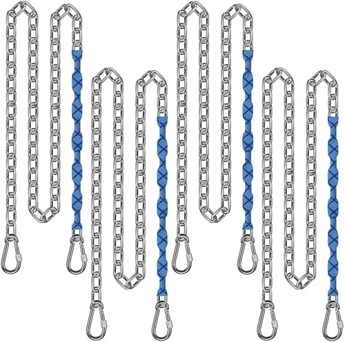 Vista 9 de BeneLabel 2 cadenas de acero inoxidable de 65 pulgadas con 4 hebillas de conexión rápida, kit de colgar resistente para juego de columpios