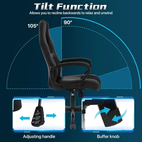 Vista 7 de Silla de oficina para videojuegos, silla ergonómica de piel sintética, silla ejecutiva de computadora con soporte lumbar, respaldo alto, silla