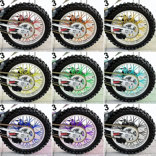 Vista 5 de Qiilu Fundas de radios azul oscuro y verde azulado, 36 piezas, protector de radios de rueda, llantas de motocross, envoltura protectora