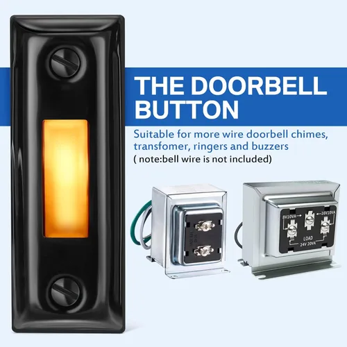 Vista 6 de Dreyoo Botón de timbre de puerta de metal, botón de timbre de puerta con cable de metal resistente con luz LED montada en la pared, botones
