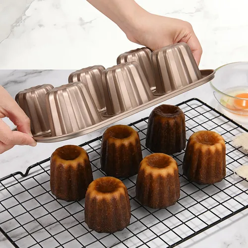 Vista 10 de Molde de canele antiadherente de acero al carbono con 12 cavidades, color dorado