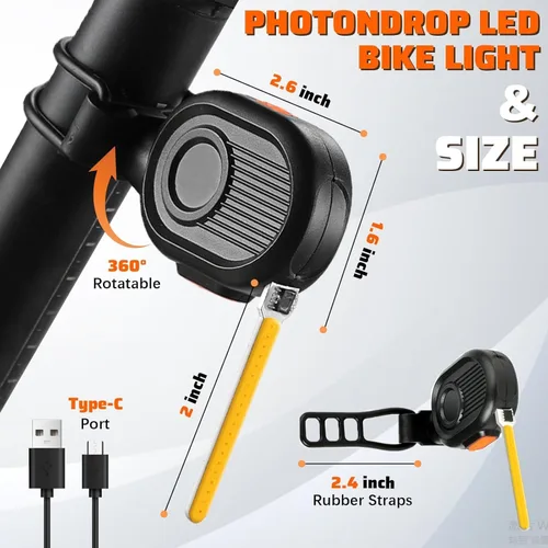 Vista 9 de Luz trasera LED para bicicleta, luz de ciclismo de meteoritos - Múltiples modos, recargable por USB, impermeable, adecuada para la mayoría de postes