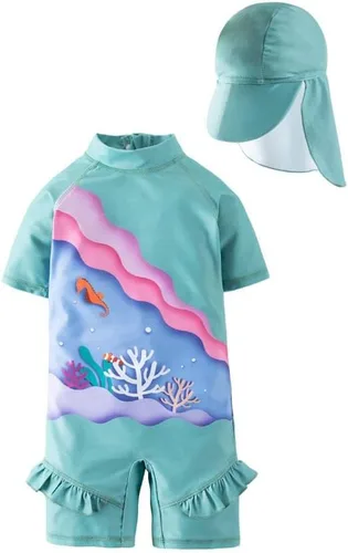 LQSZ Traje de baño de manga larga UPF 50+ UV de una pieza con gorro de natación para niñas de 3 a 7 años