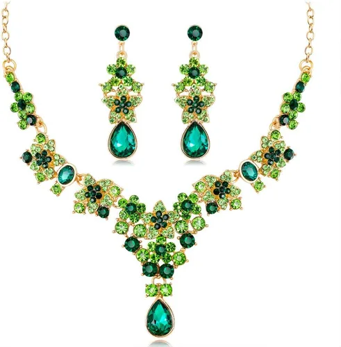 wekicici Juego de collar y aretes de estrella de flores para novia, juego de gargantilla de diamantes de imitación, accesorios de disfraz de moda
