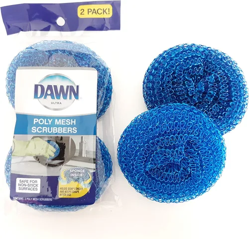 Dawn Scrubbers, juego de 4 exfoliantes de malla de poliéster duraderos antiarañazos para lavar platos (2 paquetes de 2)
