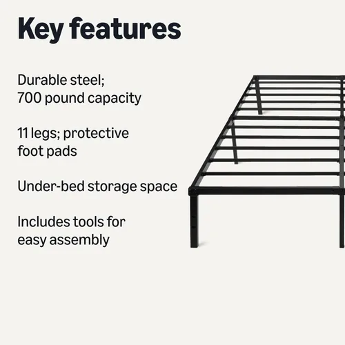 Vista 19 de Yaxa Basics Base de cama con almacenamiento, plataforma de metal plegable, acero resistente, no necesita somier, 14 pulgadas de alto, instalación