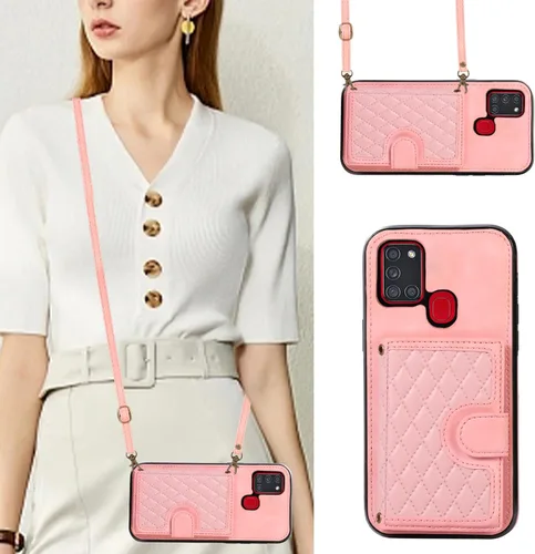 Vista 3 de Asuwish Funda de teléfono para Samsung Galaxy A21S con protector de pantalla de vidrio templado y correa cruzada, soporte para tarjeta de crédito