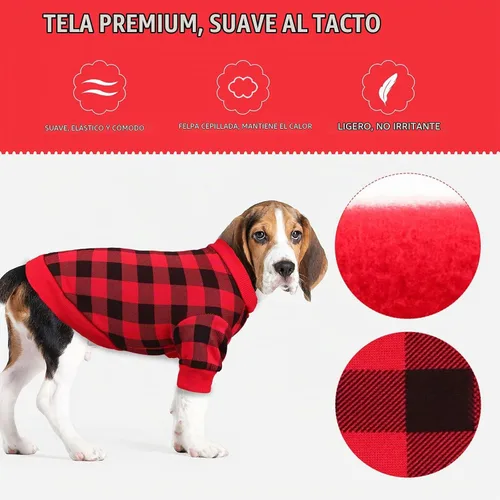 Vista 4 de Suéter de forro polar para perros pequeños con patrón de cuadros búfalo, ropa para perros suave y engrosada, ropa cálida para cachorros, suéter
