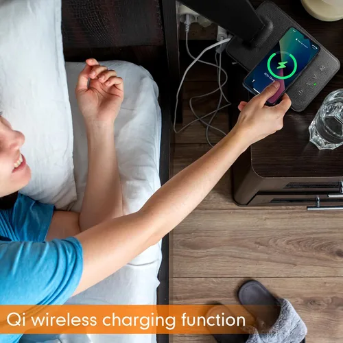 Vista 2 de Lámpara de escritorio LED White Crown con cargador inalámbrico de 15W y puerto USB, lámpara de mesa regulable con 5 modos de iluminación, control