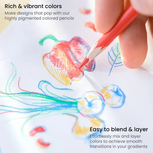 Vista 4 de ARTEZA Lápices de colores para adultos con estuche, 72 lápices de dibujo surtidos en colores vibrantes, juego de lápices para libros de colorear