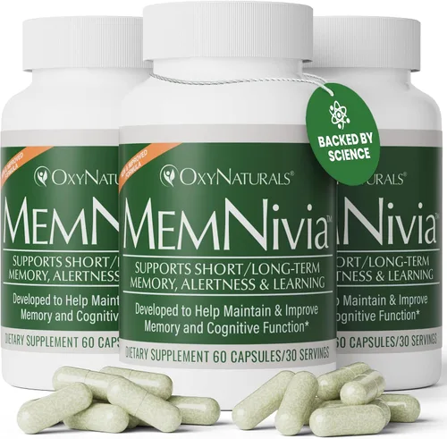 MemNivia - Suplementos cerebrales para la memoria y la concentración | Fórmula de células madre de doble salvia con Cognivia®, Bacopa, albahaca
