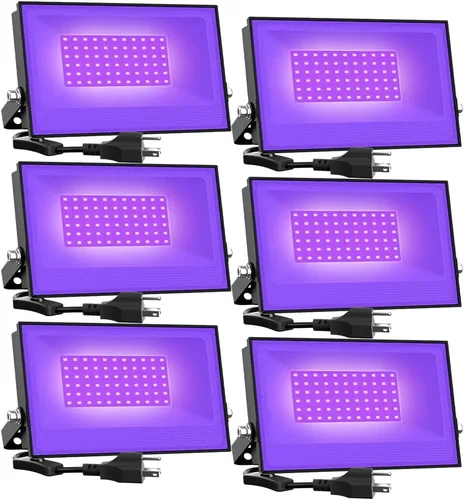 Vista 8 de Onforu Paquete de 2 luces LED negras de 30 W, luz de inundación de luz negra con enchufe, IP66 impermeable, para fiesta de baile de Halloween